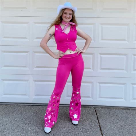 Sugarpuss Pink Cowgirl Set Hot Pink Flare Pants With Vest Top Retro