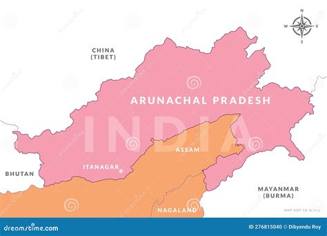 State Of Arunachal Pradesh India With Capital City Itanagar Hand Drawn