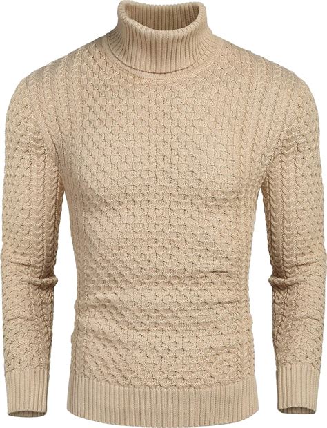 Coofandy Mens Slim Fit Turtleneck Sweater Casual Knitted Twisted Pullover Solid Sweaters At