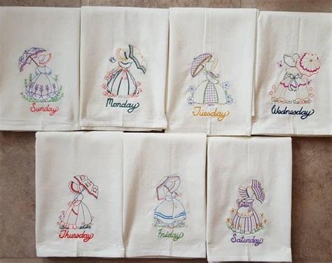 Set Of Hand Embroidered Kitchen Towels Months Of The Year Theme