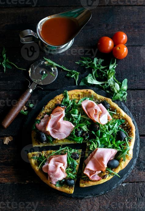 Served ham pizza 22861030 Stock Photo at Vecteezy