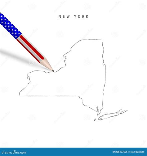 New York Us State Vector Map Pencil Sketch New York Outline Map With