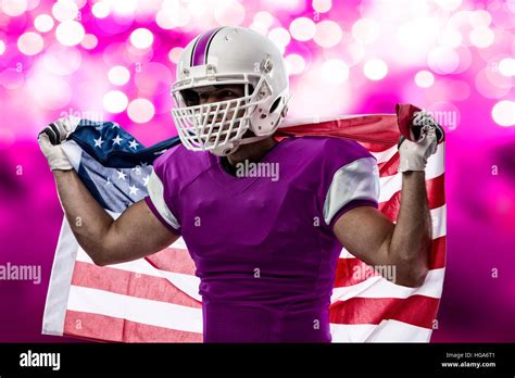 Football Player with a pink uniform and a american flag, on a pink ...