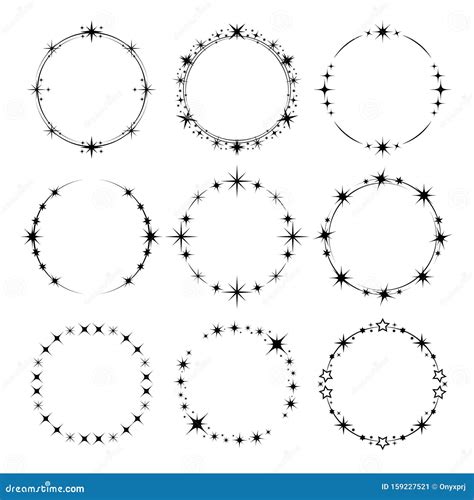 Stars Frame Circle Shapes With Stardust Round Stars Vector Collection