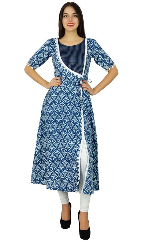 Bimba Designer Angrakha Style Cotton Kurta Long A Line Kurti Dress