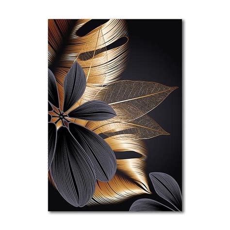 Black Canvas Wall Art Printable Wall Art Nursery Wall Art Golden Plant ...