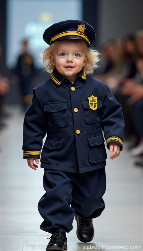 Baby in Swedish Polisen Uniform on Uniform Runway | Stable Diffusion Online