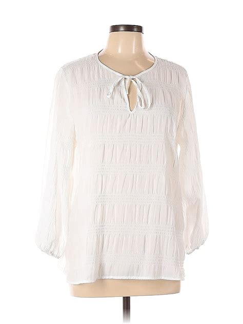 Vince Camuto Stripes White Ivory Long Sleeve Blouse Size L 77 Off