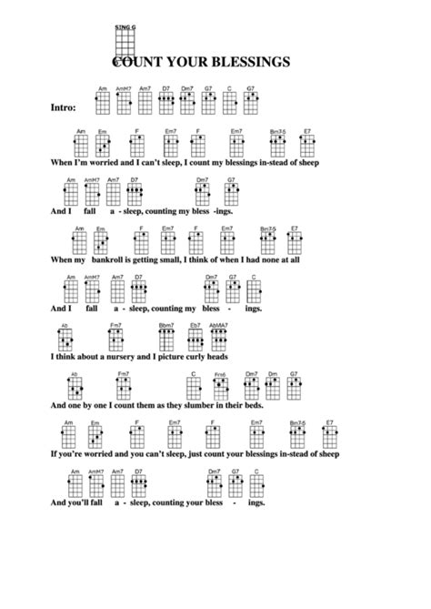 Count Your Blessings Chord Chart Printable Pdf Download