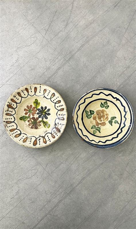 RIVESTO Set of x2 Vintage Floral Hand Painted Plates from Corund Romania