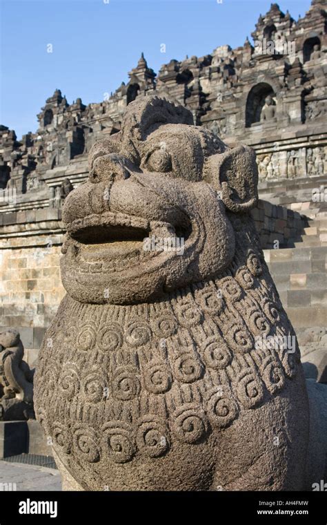 Stone Lion Statue Borobudur Indonesia Stock Photo Alamy