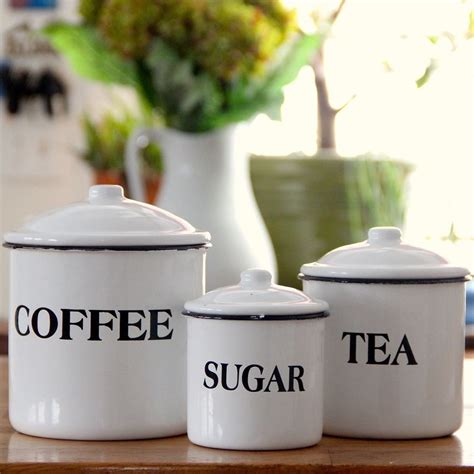 Vintage Style Petite Enamel Canister Set French Country Farm Kitchen