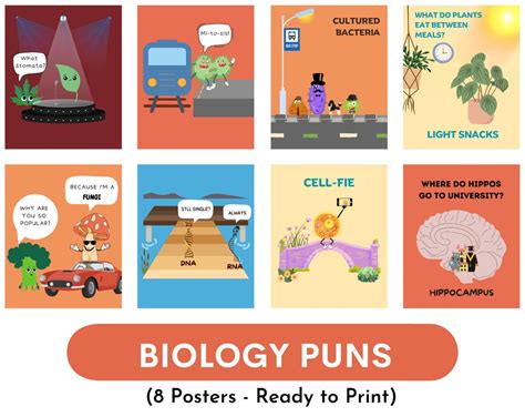 Funny Biology Puns Posters Set Of 8 Science Biology Jokes Science