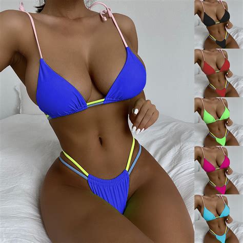 Hot Sale Sexy Solid Color Swimsuit Women S Triangle Swimwear Bandage Strap Micro Bikini