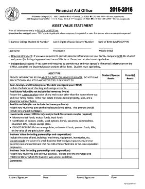 Fillable Online Elcamino Asset Value Statement Form El Camino College