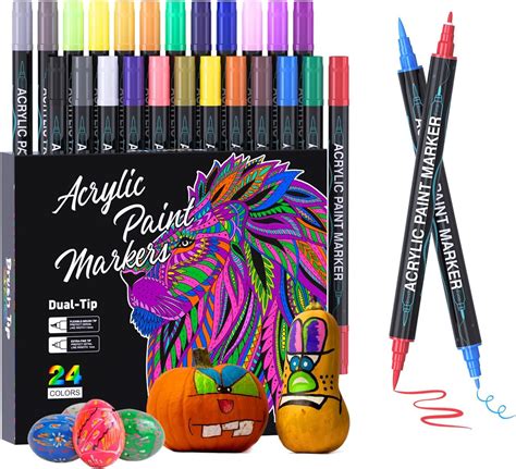 Amazon Dj Rppq Acrylic Paint Pens Colors Dual Tip Brush Paint