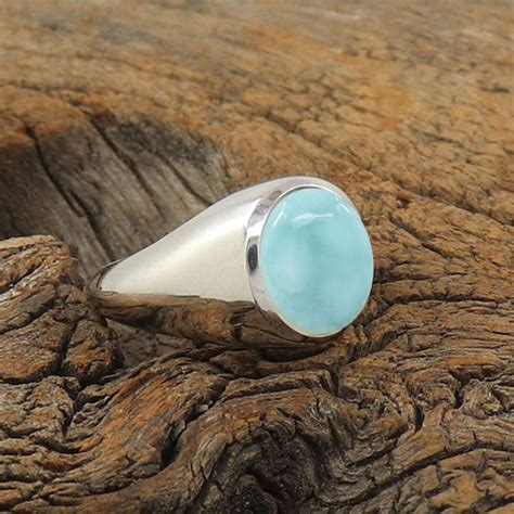 Handmade 925 Sterling Silver Larimar Signet Mens Ring Weight 8g