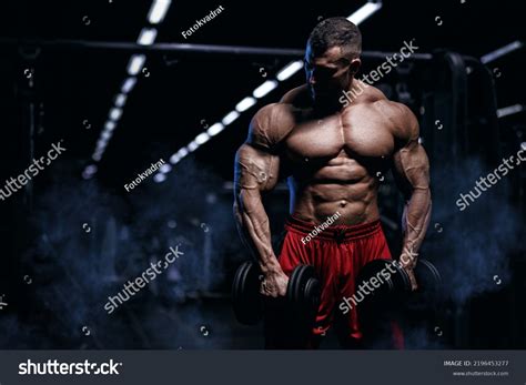 Muscular Man Bodybuilder Training Gym Posing Stock Photo 2196453277