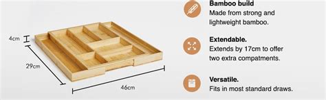 VonShef Bamboo Tray Extending Cutlery Drawer Organiser 6 8 Adjustable