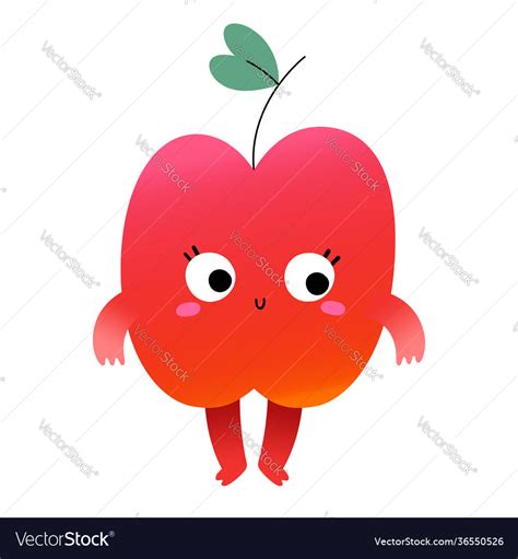 Cute Apple Fruit Character With Face Expression Vector Image