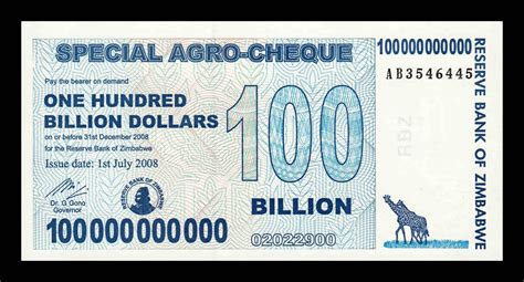 Zimbabwe 100000000000 100 Billones de Dólares 2008 Pick 64 Sc Unc