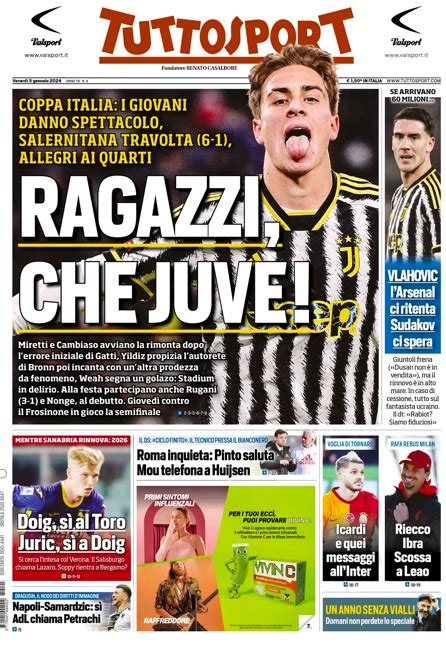 Prime Pagine 5 Gennaio Inter Pazza Di Thuram Ragazzi Che Juve