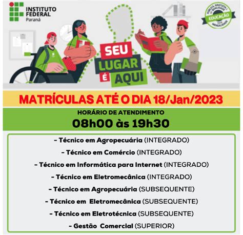 ATENÇÃO QUARTA FEIRA É O ÚLTIMO DIA PARA MATRÍCULAS NOS CURSOS