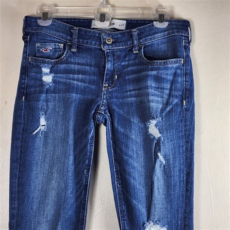 Hollister Skinny Low Rise Medium Wash Blue Distressed Gem