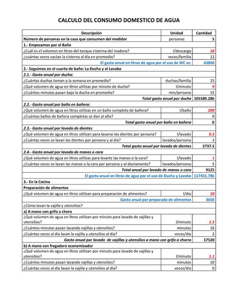 Calculo DEL Consumo Domestico DE AGUA CALCULO DEL CONSUMO DOMESTICO