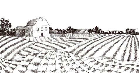Farm Field Graphic Black White Sketch Illustration Stock Vector