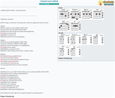 Chord I Heard Love Is Blind Amy Winehouse Tab Song Lyric Sheet