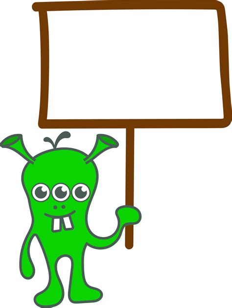 Simple Funny Cartoon Character Holding A Signage Signpost In The Hand