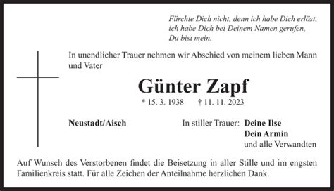 Traueranzeigen von Günter Zapf trauer flz de