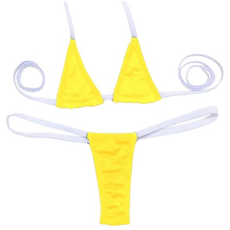 Lopeceal Womens Sheer Extreme Swimsuit Bikini Halterneck Top And Tie Sides Micro Bikini Thong