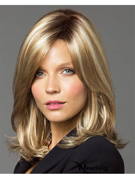 Fashionable Blonde Shoulder Length Straight Layered Lace Front Wigs