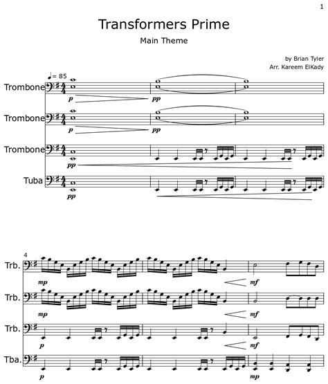 Transformers Prime Theme Sheet Music For Trombone Tuba