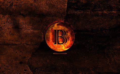 Blackcoin Fiery Logo Orange Stone Background Creative Blackcoin Logo