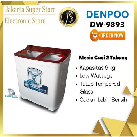 Jual DENPOO MESIN CUCI 2 TABUNG DW9893 KAPASITAS 9KG Shopee Indonesia