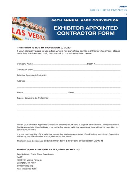 Fillable Online Exhibitor Appointed Contractor Form Fax Email Print