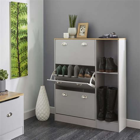 Barnford Shoe Storage Cabinet Grey And Oak Homebase