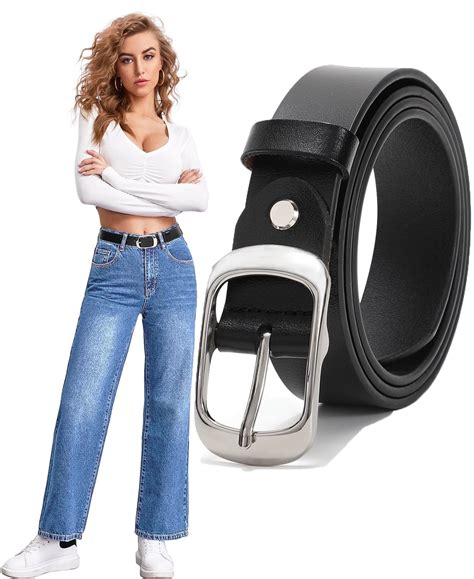 Jasgood Women Leather Belt Black Waist Belts For Jeans Pants Dresses