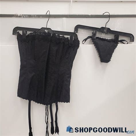 Women S Frederick S Black Lingerie Corset Sz 32 W Matching Panty 2 Pcs