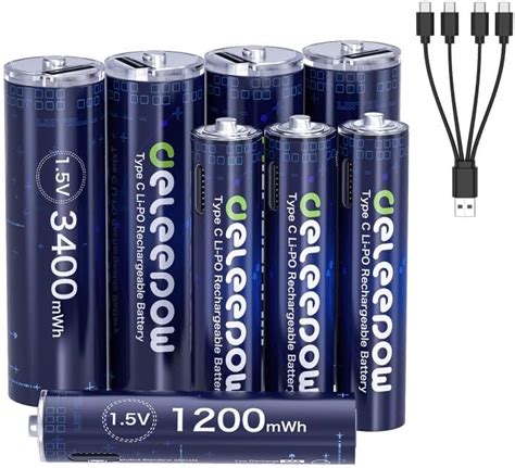 Amazon Deleepow Rechargeable AA Batteries 4 Count 1 5V 3400mWh USB