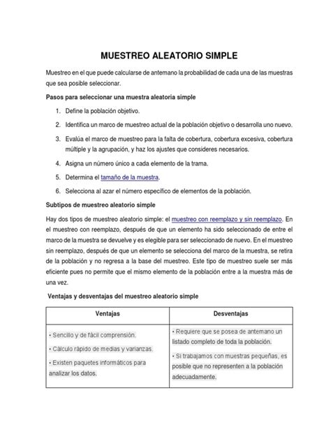 Muestreo Aleatorio Simple Pdf Muestreo Estadísticas Error Estándar