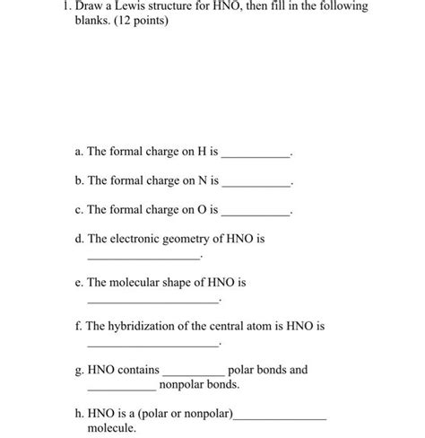 Solved Draw A Lewis Structure For Hno Then Fill In The Chegg