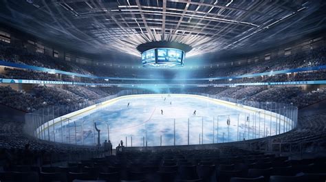 Estadio De Hockey Sobre Hielo Con Patines Y Jugadores Renderizado D