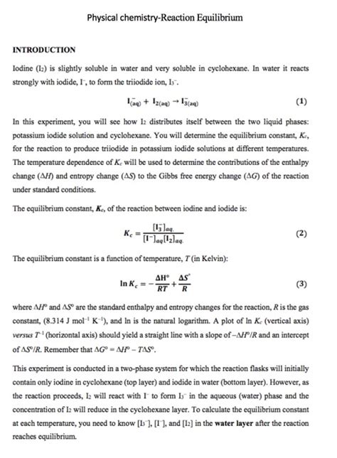 Solved Physical Chemistry Reaction Equilibrium Introduction Chegg