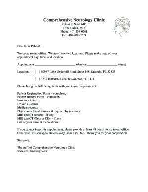 Fillable Online Patient Packet Comprehensive Neurology Clinic Fax