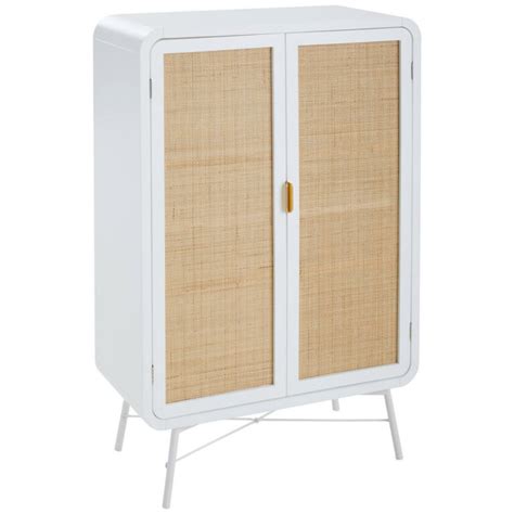 Livetastic Highboard Naturfarben Weiß Metall Kiefer Rattan