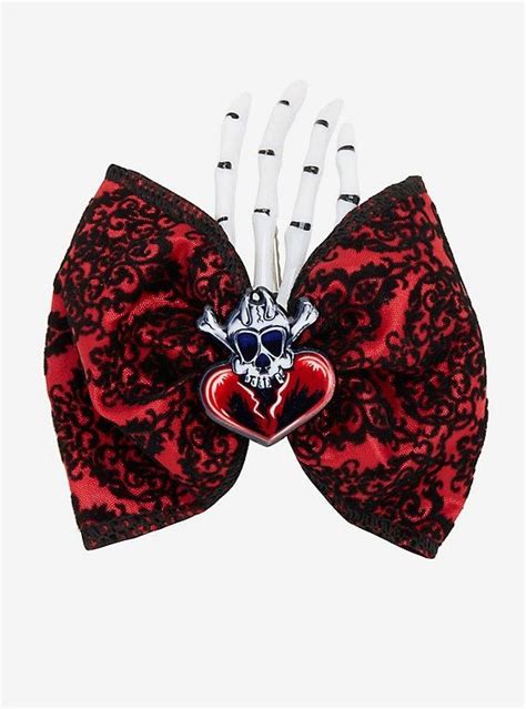 Blackheart Black And Red Skeleton Hand Hair Bow Hot Topic Black And